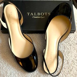 Talbots, 10.5, Black Patent Leather Slingbacks